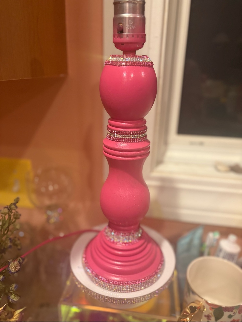 Hot Pink “Barbie Theme” Decorative Table Lamp -Rhinestone accents! FREE GIFT!